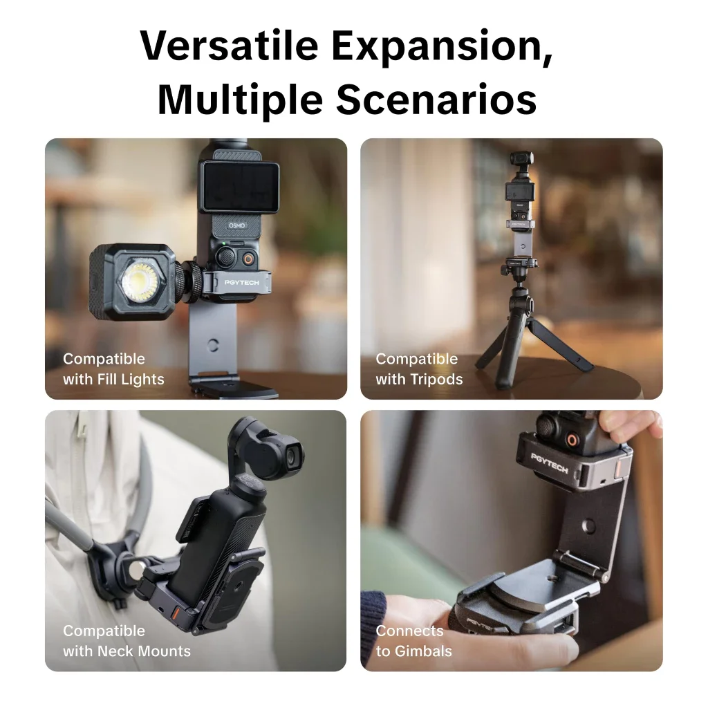 PGYTECH Magnetic Expansion Adapter Frame for DJI Osmo Pocket 3, Dual-Foldable Stand with Arca-Swiss & Cold Shoe Mount - Image 6