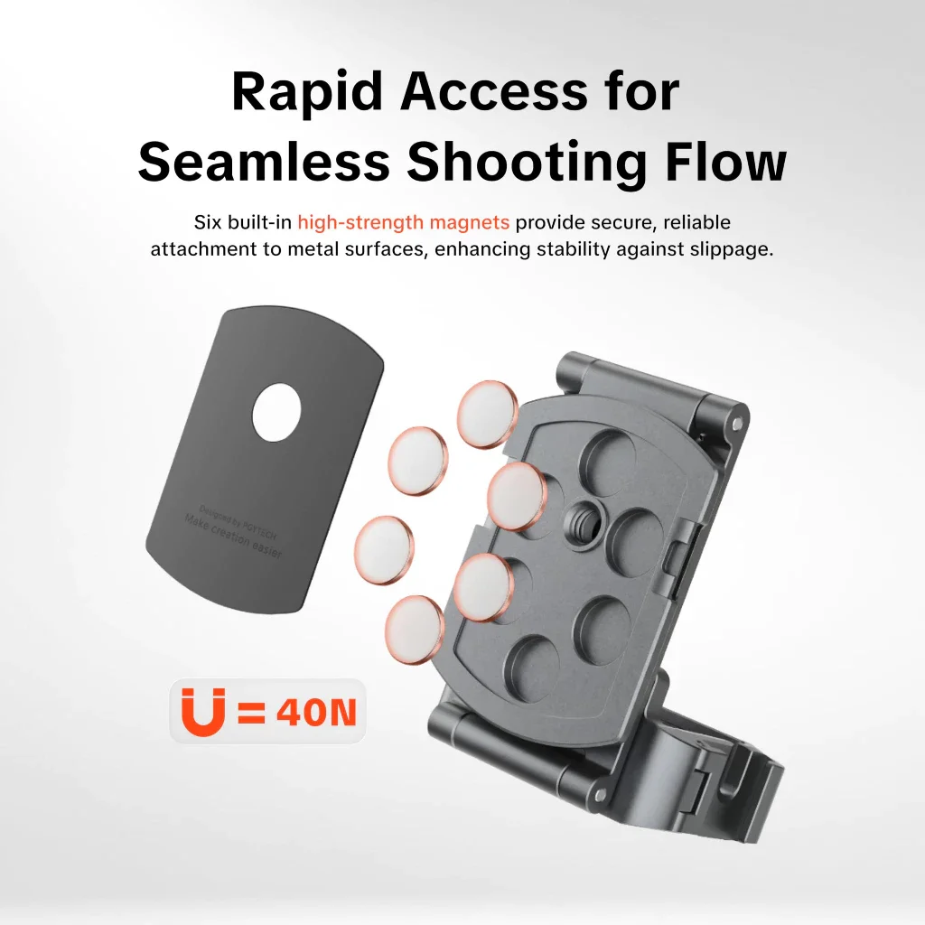 PGYTECH Magnetic Expansion Adapter Frame for DJI Osmo Pocket 3, Dual-Foldable Stand with Arca-Swiss & Cold Shoe Mount - Image 5