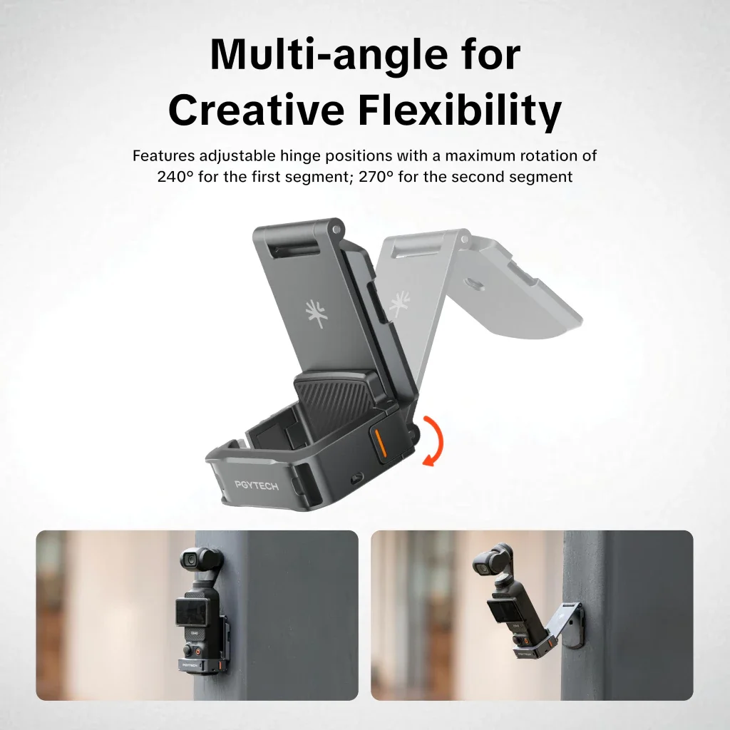 PGYTECH Magnetic Expansion Adapter Frame for DJI Osmo Pocket 3, Dual-Foldable Stand with Arca-Swiss & Cold Shoe Mount - Image 3