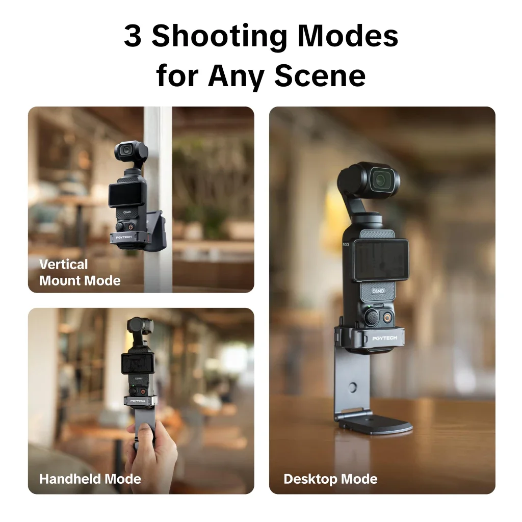 PGYTECH Magnetic Expansion Adapter Frame for DJI Osmo Pocket 3, Dual-Foldable Stand with Arca-Swiss & Cold Shoe Mount - Image 4