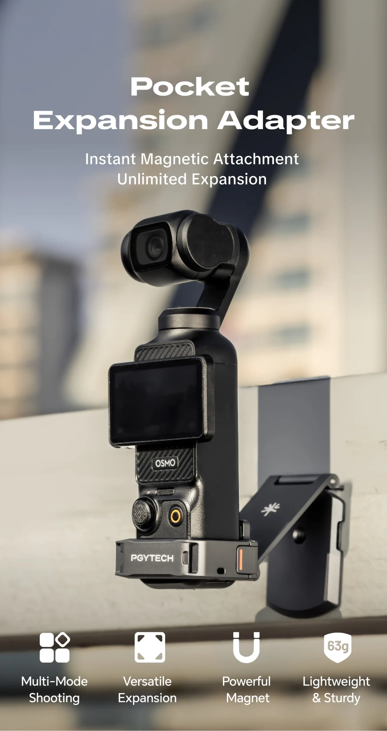 PGYTECH Magnetic Expansion Adapter Frame for DJI Osmo Pocket 3, Dual-Foldable Stand with Arca-Swiss & Cold Shoe Mount - Image 7