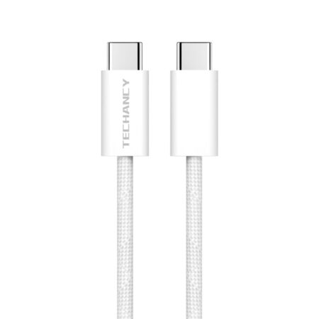 Techancy Cabo USB-C para USB-C TB4764 1M PD 60W, Trancado, Carga Rapida, Compativel com Telemoveis e Portateis, Branco